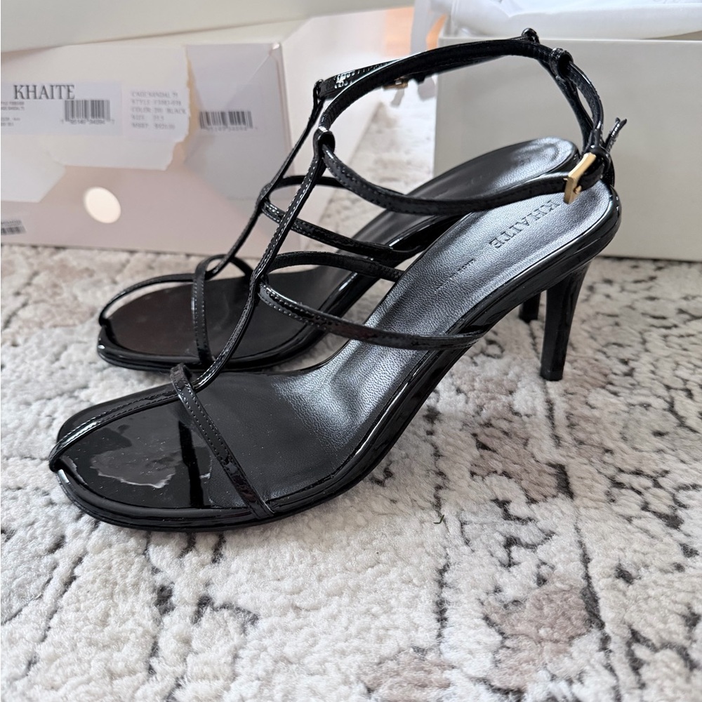 KHAITE Black Patent Strappy Stiletto Cage Sandals - Picture 3 of 12